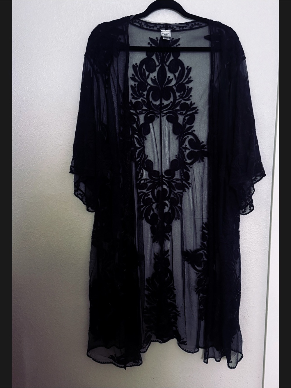 Sheer deep blue Embroidered Kimono Robe - Women Intimates & Sleepwear